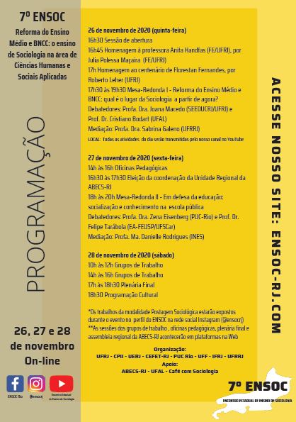 26, 27 e 28/11/2020 - 7o. Encontro Estadual de Ensino de Sociologia