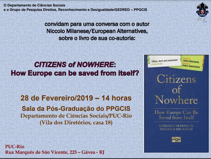 28/02/2019 – Debate sobre o Livro: “Citizens of Nowhere: How Europe can be saved from itself?”