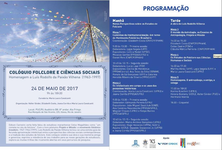 24/05/2017 – Colóquio: Folclore e Ciências Sociais – Homenagem a Luís Rodolfo da Paixão Vilhena (1963-1997)