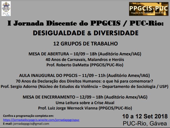 10 a 12/09/2018 – 1ª Jornada Discente do PPGCIS/PUC-Rio