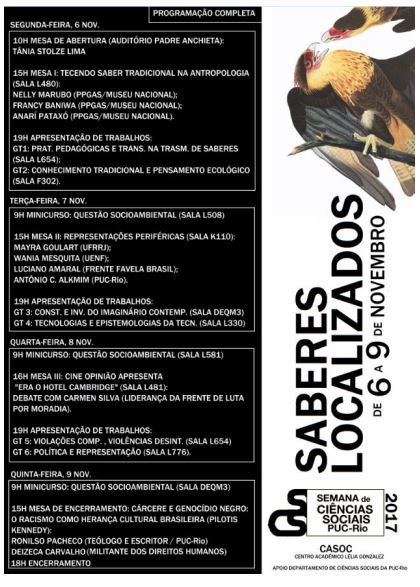 06 a 09/11/2017 – IX Semana de Ciências Sociais: Saberes Localizados